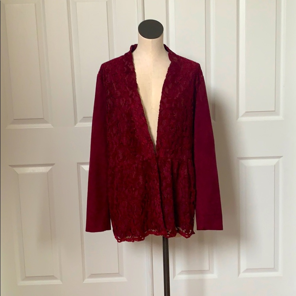 Chico’s lace and faux suede jacket